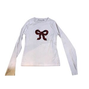 Abercrombie Kids White‎ Long Sleeve Tee Glitter Bow Sparkle Casual Top 9 10